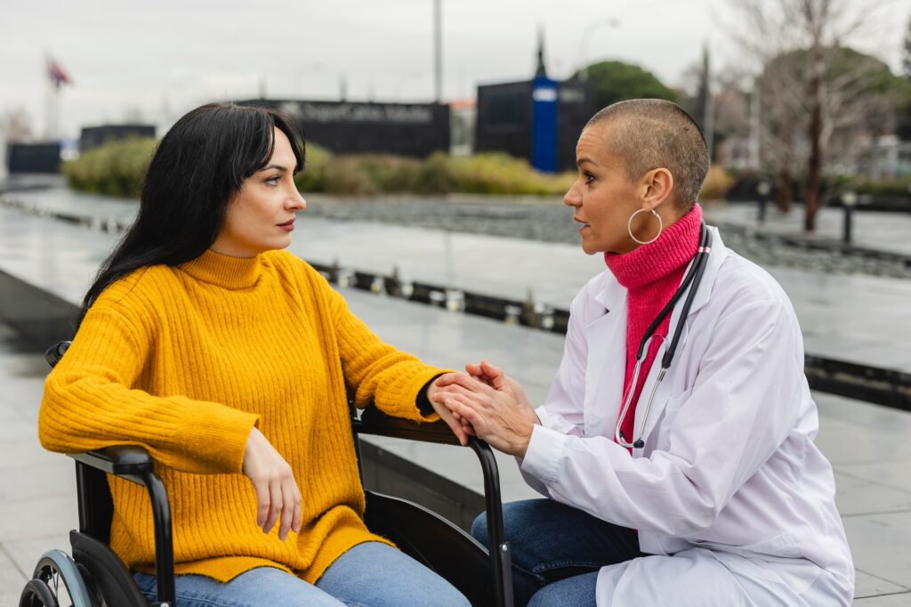 Compassionate Medical Professional Comforting Patient Outdoors