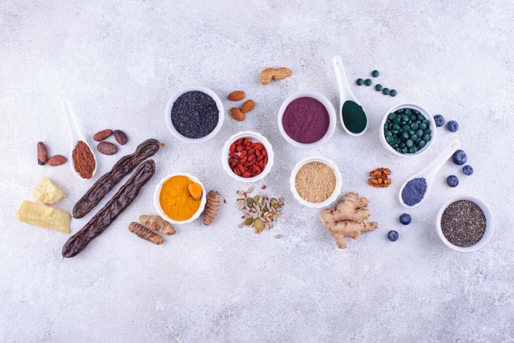 Various superfoods and healthy food supplement
